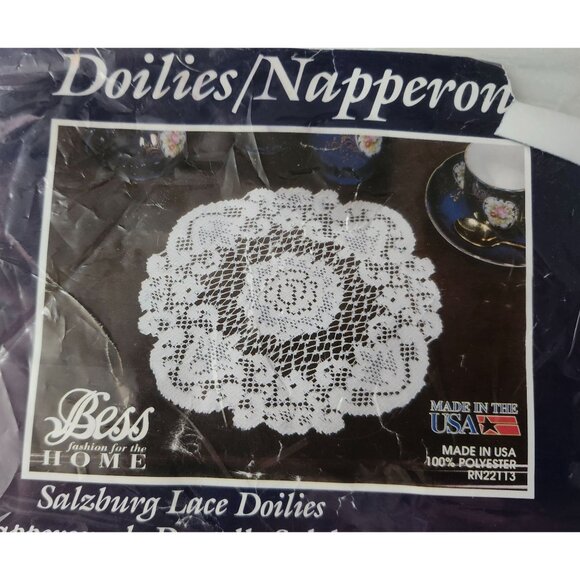 Salzburg Lace Doilies 2 in Set 9" Round White 100% Polyester Made In USA By Bess - Picture 1 of 4